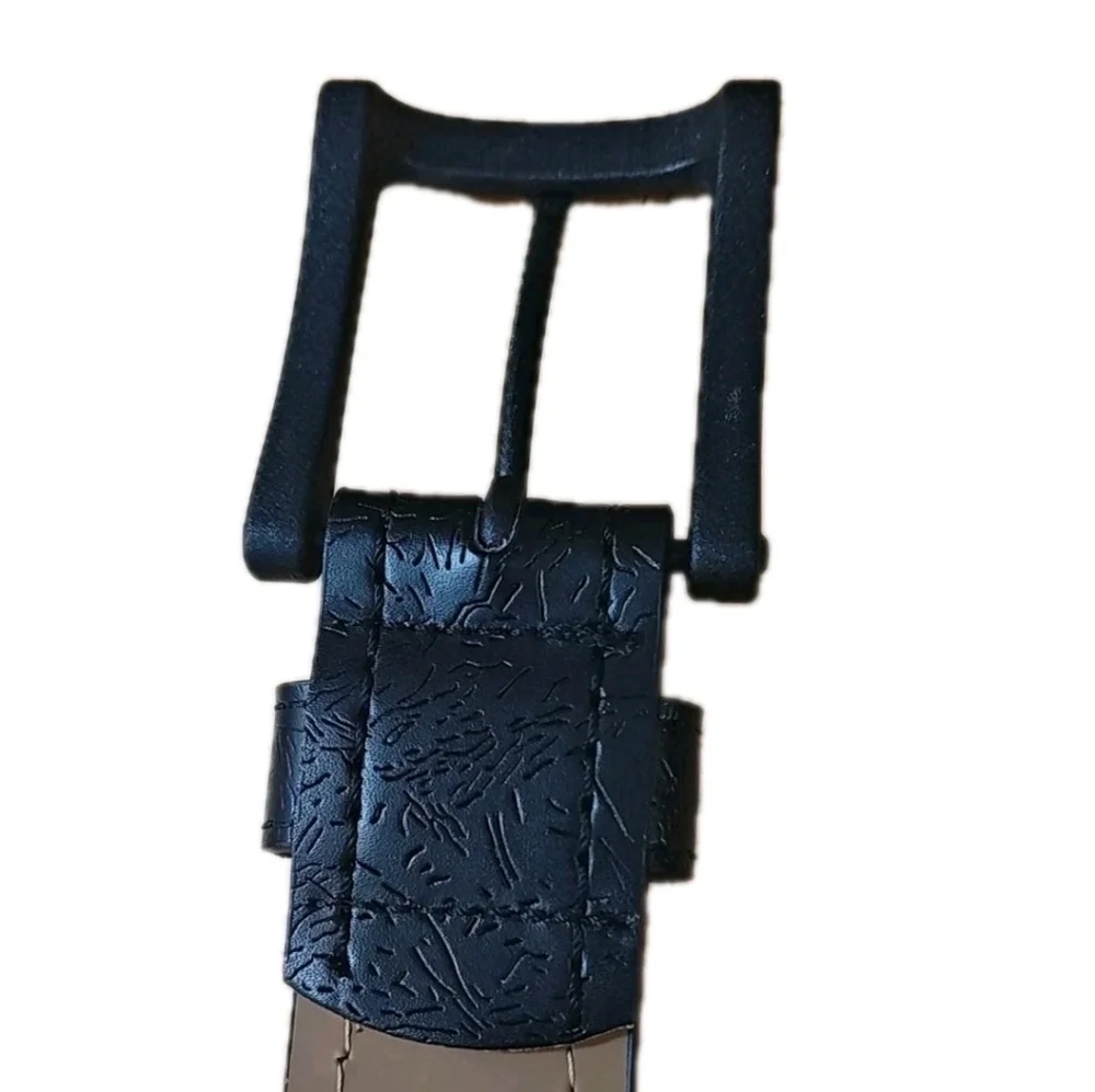 Mio Marino Collection Geninue Leather Dress Belt Men Sz 38 Black Etched W 1.5